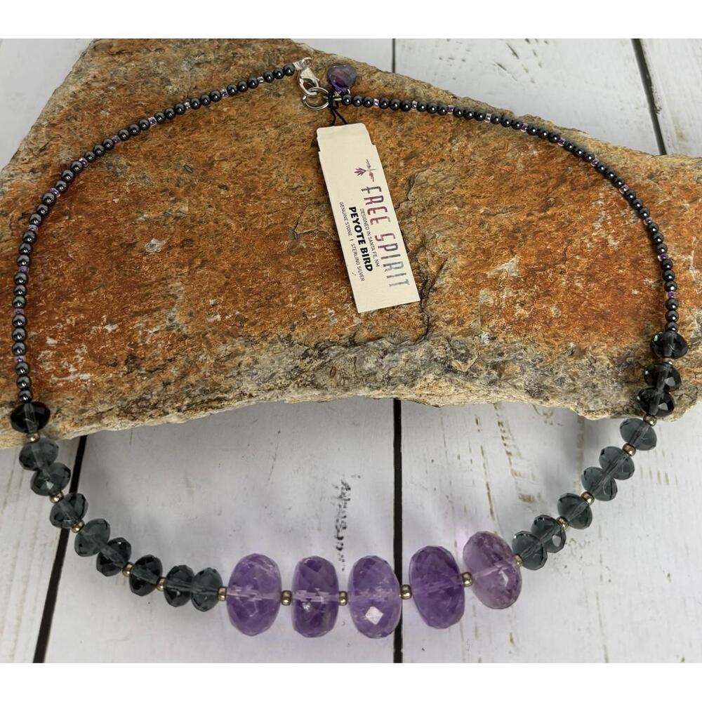 Peyote Bird Amethyst Blue Spinel Sterling Necklace J188